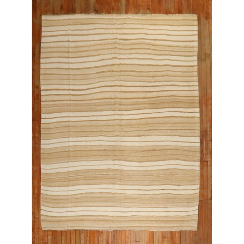 Light Brown Ivory Striped Turkish Kilim No. j3218