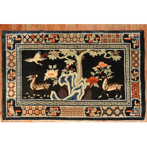 Antique Chinese Batou Peking Pictorial Landscape Rug No. j3399