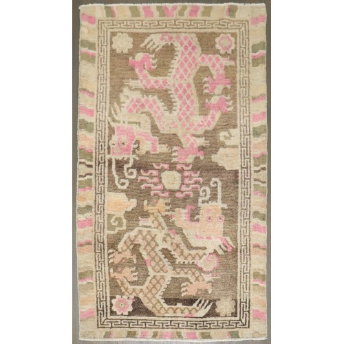 Feminine Color Vintage Dragon Tibetan Rug No. j3570