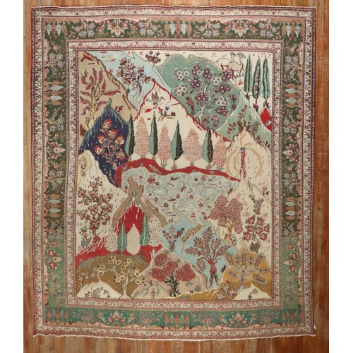 Vintage Persian Tabriz Scenery Rug No. j3838