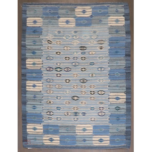 Abstract Blue Swedish Kilim No. j3918