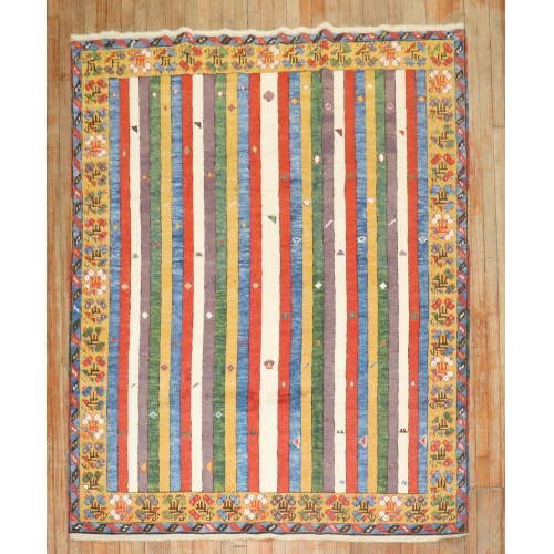 Vintage Inspired Striped Turkish Konya Square Rug No. j3984