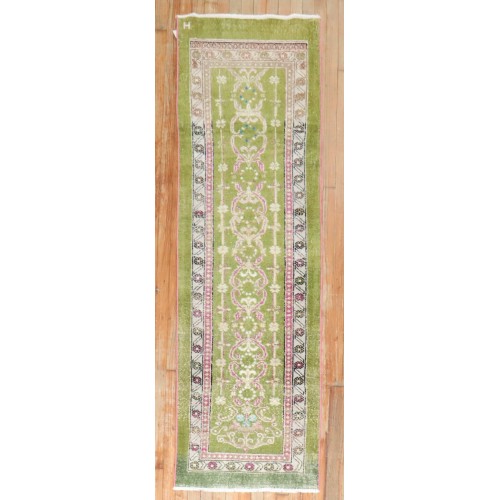 Celery Green Vintage Turkish Deco Runner No. j3986