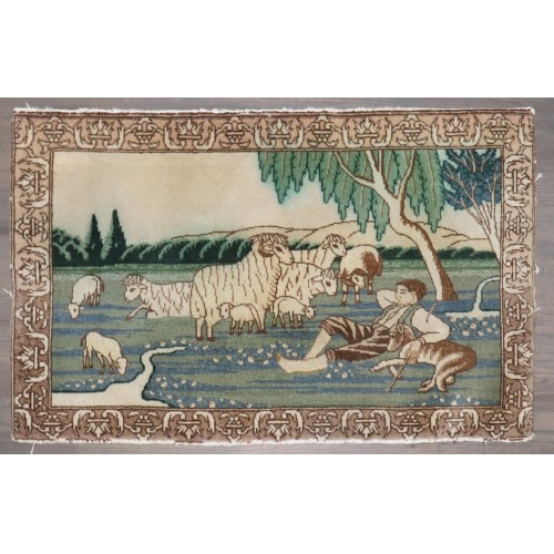 Vintage Persian Tabriz Sheep Pictorial Rug No. j4038