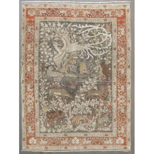 Antique Tabriz Gray Field Animal Rug No. j4060