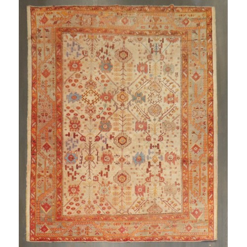 Antique Worn Ivory Field Oushak Rug No. j4082