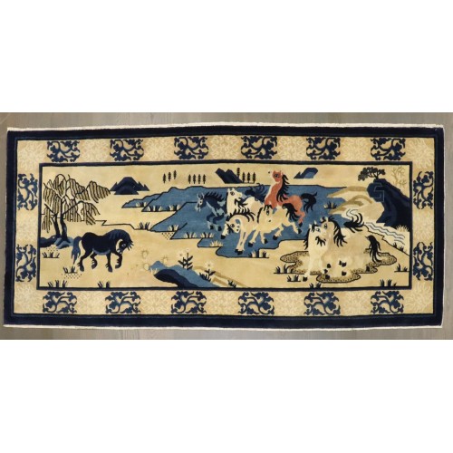 Vintage Horse Chinese Small Rug No. j4089