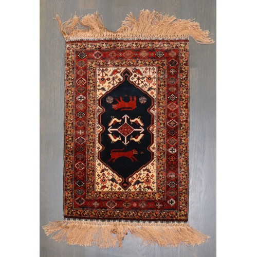 Silk Persian Shiraz Animal Mini Rug No. j4130