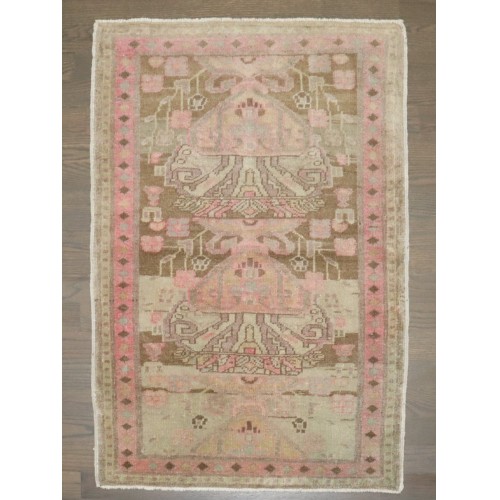 Pink Brown Persian Hamedan Mini Rug No. j4152