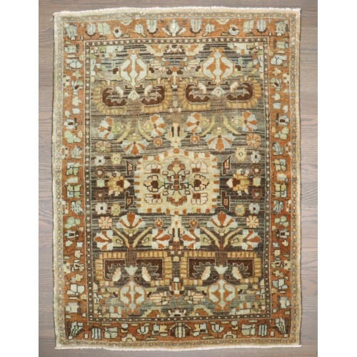 Brown Persian Sarouk Mini Rug No. j4154