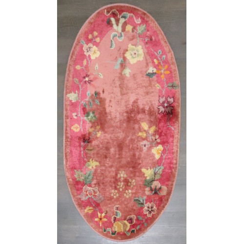 Oval Chinese Art Deco Pink Rug No. j4168