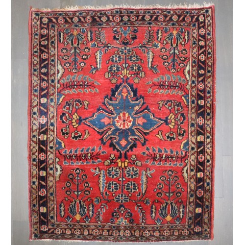 Mini Red Blue Persian Sarouk Rug No. j4179