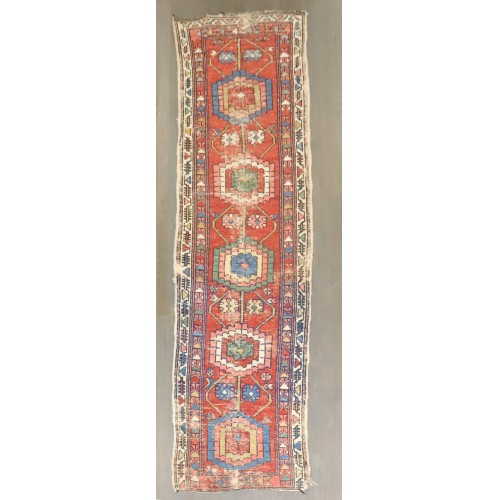 Narrow Distressed Antique Persian Heriz Runner No. j4186