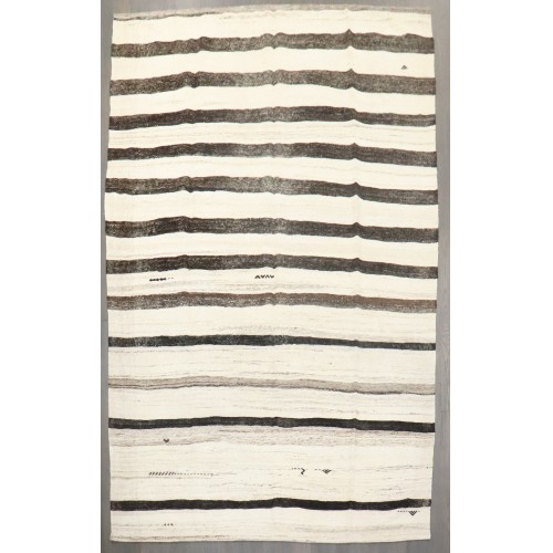 White Striped Vintage Turkish Kilim No. j4224