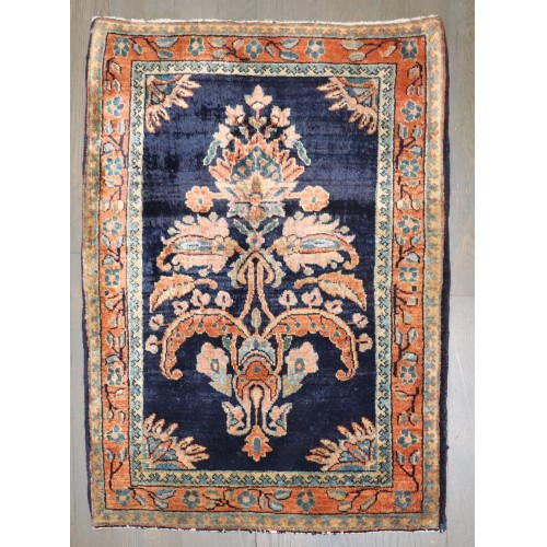 Navy Persian Sarouk Mini Rug No. j4320