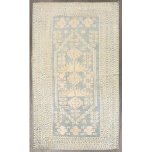 Vintage Blue Yellow Turkish Rug No. j4379