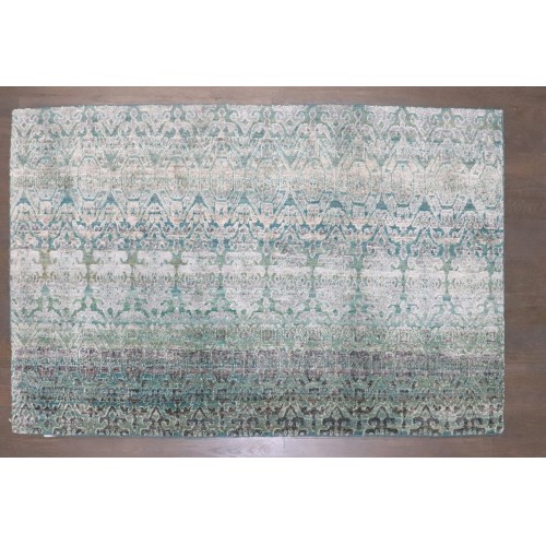 Silk Wool Sari Turquoise Fragment Rug No. j4511