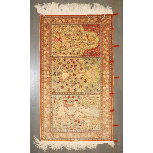 Fine Silk 20th Century Herekeh Pictorial Rug No. j4599