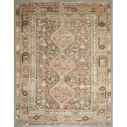 Brown Square Persian Shiraz Accent Rug No. j4774
