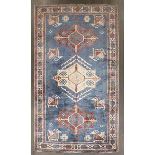 Blue Vintage Inspired Caucasian Rug No. j4884