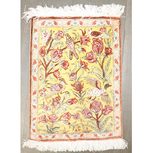 Silk Qum Botanical Mini Rug No. j4927