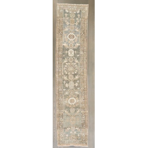 Narrow Green Persian Heriz Runner No. j4937