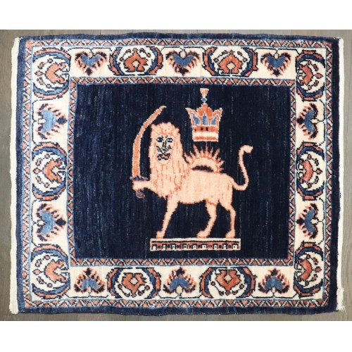 Blue Animal Pictorial Vintage Persian Lion King Rug No. j4987