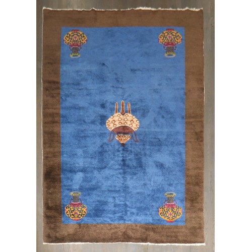 Dynamic Blue Chinese Art Deco Carpet No. j5026