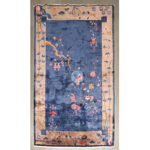 Blue Art Deco Chinese Accent Carpet No. j5052