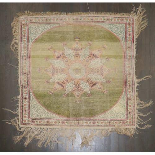Green Silk Square Turkish Keysari Rug No. j5058