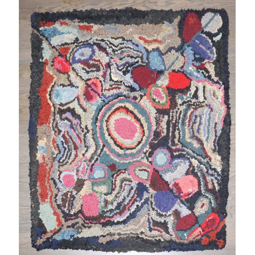 Colorful Floral American Hooked Small Square Rug No. j5169