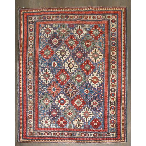 Blue Late 19th Century Square Caucasian Kuba Rug No. j5269
