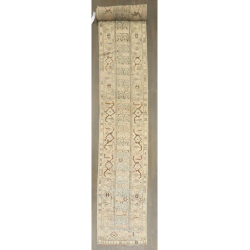  Long Turkish Anatolian Geometric Soft Blue Beige Pink Runner No. j5319