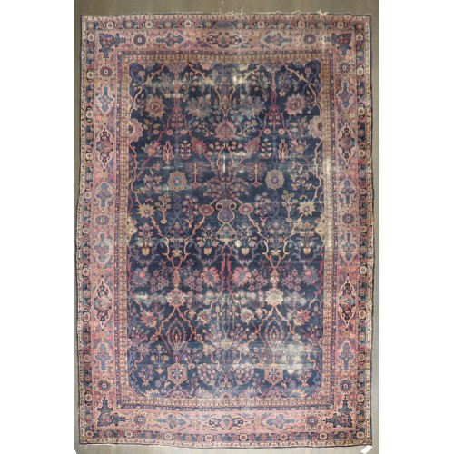 Antique Worn Navy Yazd Rug No. j5349
