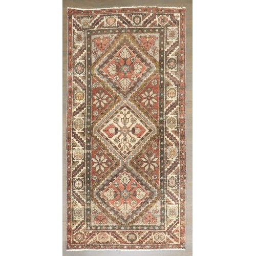 Geometric Brown Antique Persian Hamadan Rug No. j5352