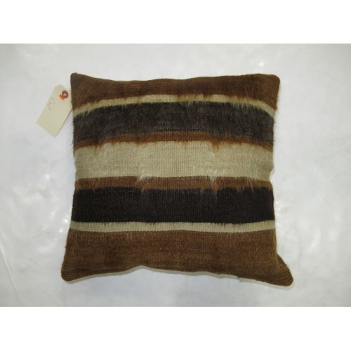 Brown Mohair Striped Rug Pillow No. p3364