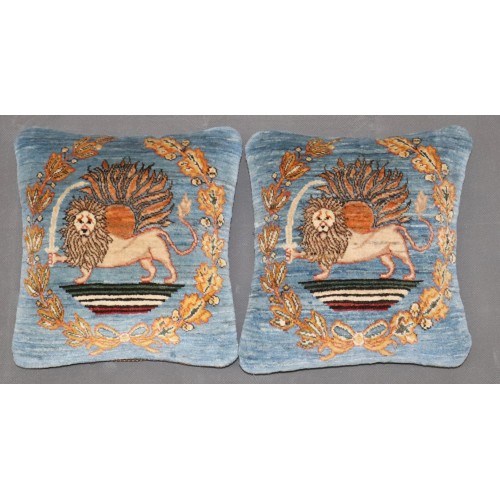 Pair of Mid-Century Pride of Persia Lion Wool Pillows No. p5165