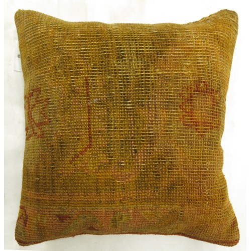 Antique Gold Green Oushak Rug Pillow No. r4875r