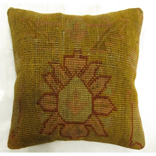 Green Gold Antique Oushak Rug Pillow No. r5875t