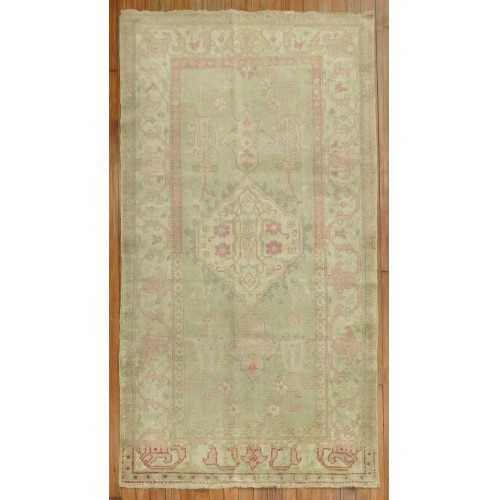 Feminine Antique Turkish Oushak Rug No. r5011