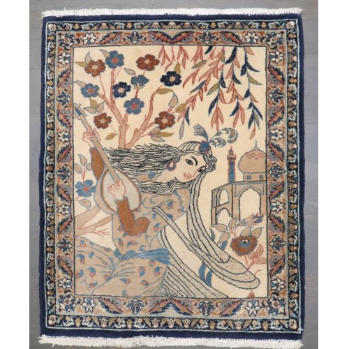 Pictorial Persian Nain Mat Rug No. r5193