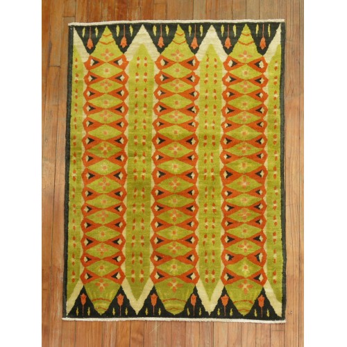 Abstract Turkish Deco Scandinavian Inspired Coral Green Pile Rug No. r5205