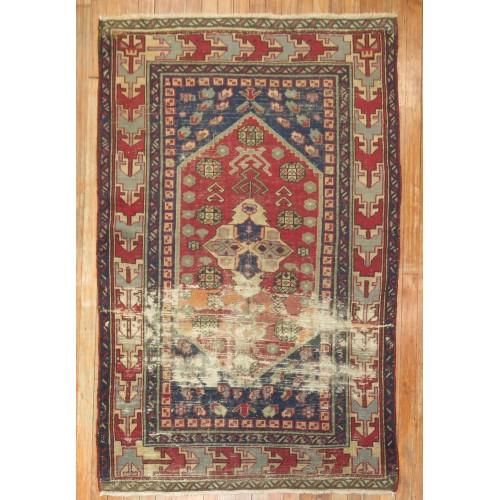 Quirky Red Blue Distressed Turkish Rug No. r5210