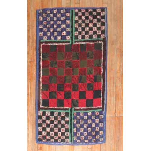 Checkerboard American Hooked Rug No. r5386