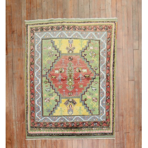 Yellow Green Turkish Scatter Square Rug No. r5494