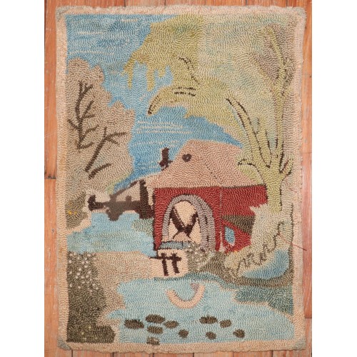 Pictorial Tiny Hooked Rug No. r5799