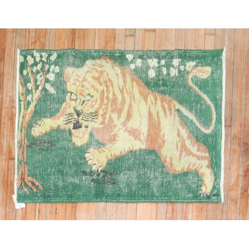 Green Vintage Turkish Tiger Rug No. r5852