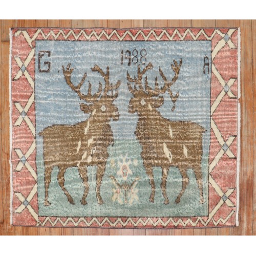 Vintage Blue Deer Rug No. r5905