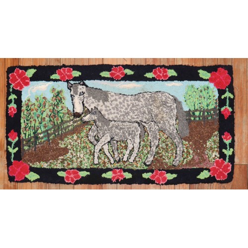 American Hooked Horse Rug No. r5928
